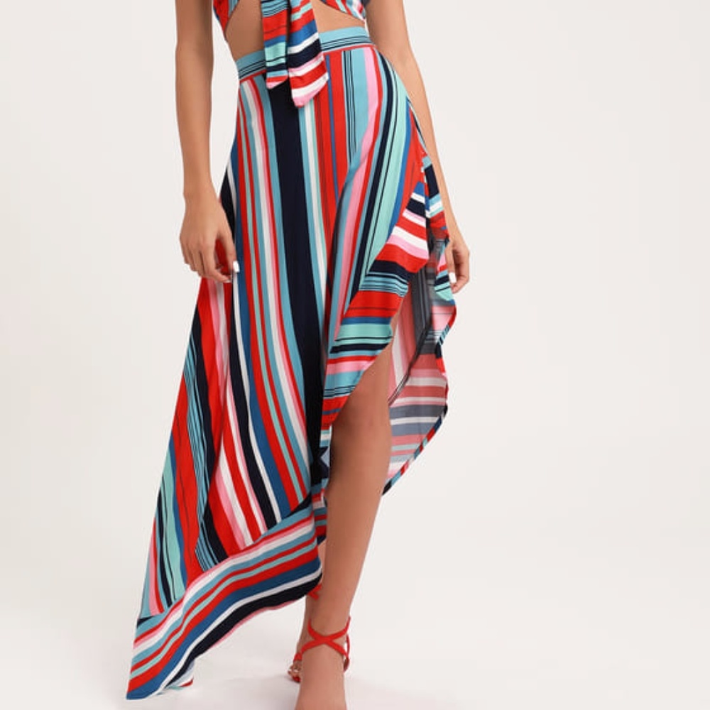 Red and Blue Striped Maxi Skirt